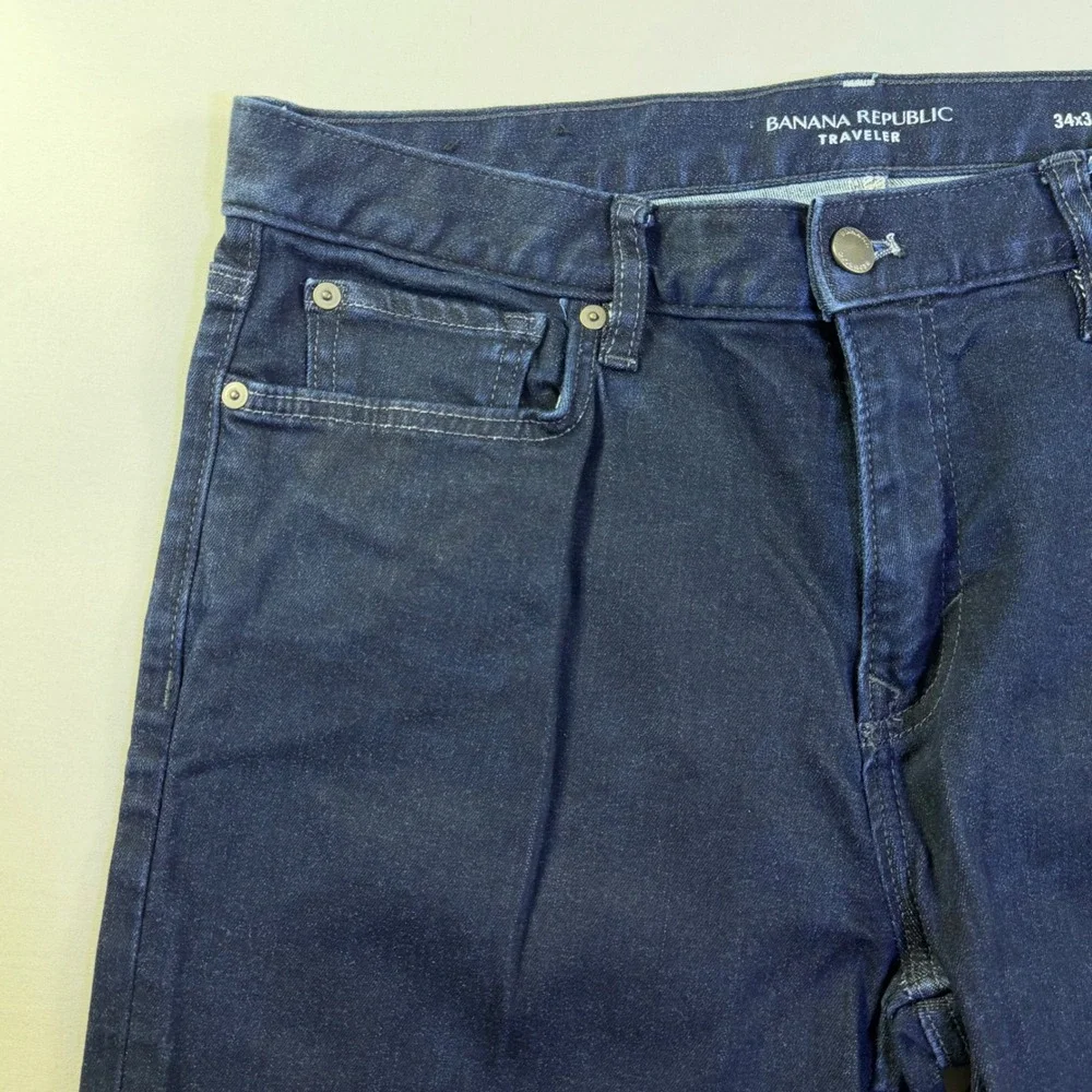 Banana Republic Traveler Slim Fit Jeans Mens 34x34 Dark‎ Wash Indigo Denim Pants